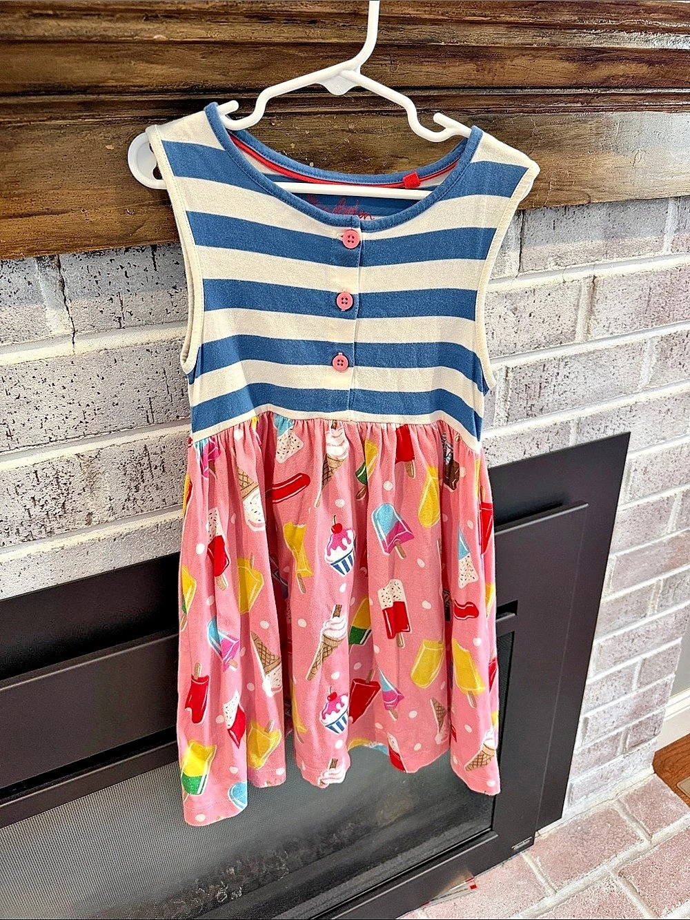 Mini Boden Ice Cream Dress Striped Pink & Blue Girls 5-6Y